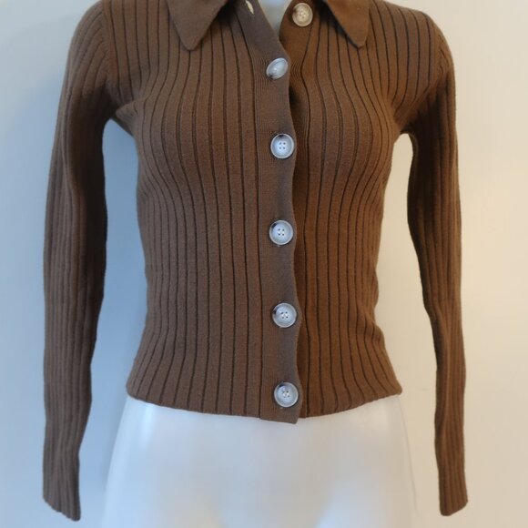 Womens Central Park West Brown Ribbed Thick Knit Button Cardigan Sweater S - Picture 4 of 8